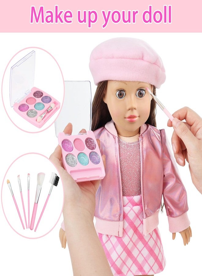Ecore Fun 17 Pcs American 18 Inch Doll Accessories Cosmetic Set with Backpack & Outfits | Pretend Play Makeup Kit for 18" Dolls | Includes Lipstick, Eyeshadow, Brushes, Accessories & Stylish Clothes - Image 4